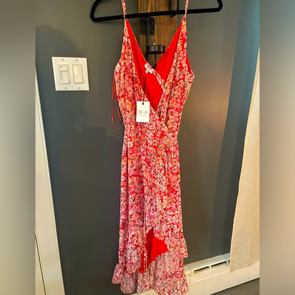 Pink floral wrap dress